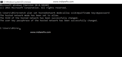 Cammand massage netsh wlan set hostednetwork mode=allow ssid=mywifiname key=mypassword.png